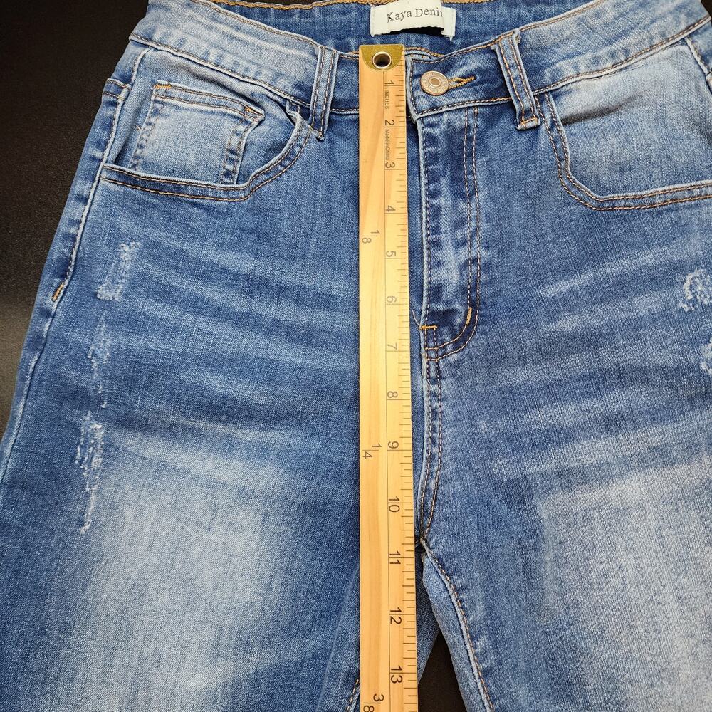 Kaya Womens Flare Jeans Size S 26x30 Blue Medium Wash Distressed Stretch Boho - Picture 8 of 11